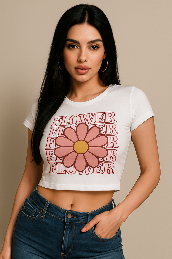 "Flower Bloom" Graphic Crop Tee – 100% Cotton | Nurox
