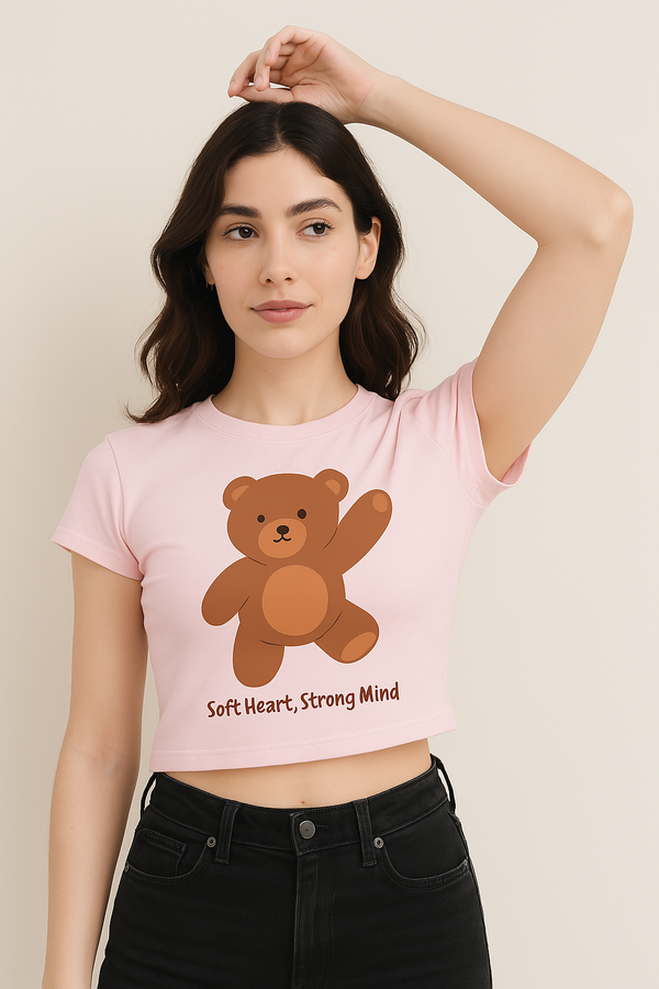 Soft Heart, Strong Mind" Teddy Graphic Crop Tee – Nurox